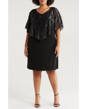 Connected Apparel Glitter Chiffon Cape Cocktail Dress - Black