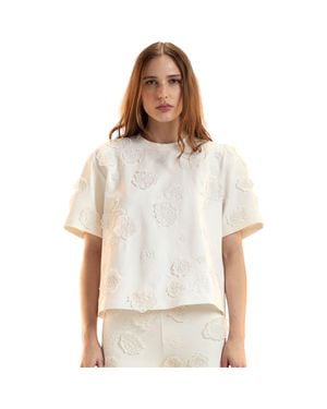 Cynthia Rowley Pop Floral Applique Top - White