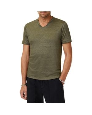 John Varvatos Wooster Slim Fit V-Neck Burnout Linen T-Shirt - Green