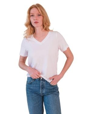 Poplinen Louise Organic Cotton + Tencel V-Neck Tee - Blue