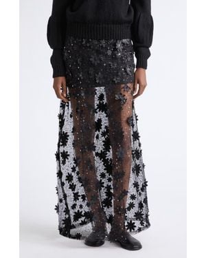 KÚR Floral Appliqué Mesh Wrap Maxi Skirt - Black