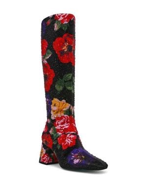 Betsey Johnson Avon Rhinestone Flower Knee High Boot - Red