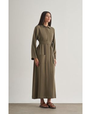 Mizalle Belted Shirt Dress - Natural