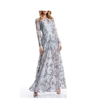 Dress the Population Ava Sequin Floral Long Sleeve A-Line Gown - Gray