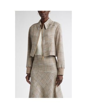St. John Prince Of Wales Plaid Crop Jacket - Natural