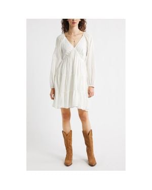 Treasure & Bond Floral Print Jacquard Long Sleeve Minidress - White