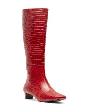 Frances Valentine Mackie Croc Embossed Leather Knee High Boot - Red