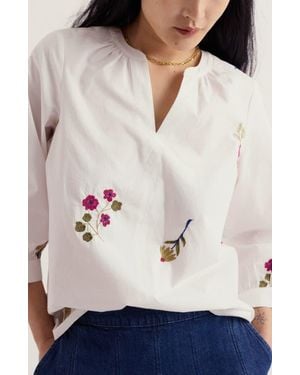 Seasalt Cornwall Grace Floral Embroidered Organic Cotton Popover Top - Multicolor