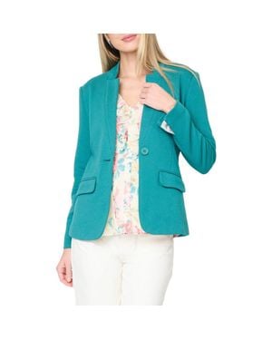 Gibsonlook Inverted Notch Collar Cotton Blend Knit Blazer - Blue