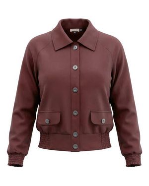 Faves Smocked Button-Front Raglan Bomber Jacket - Red