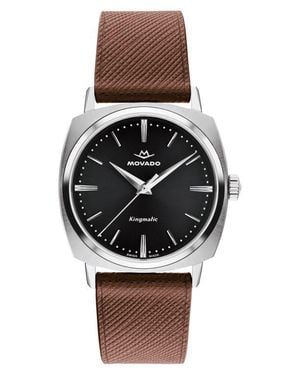 Movado Kingmatic Automatic Leather Strap Watch, 35Mm - Black