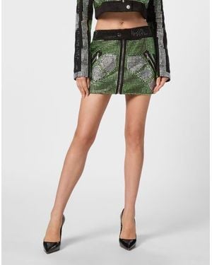 Philipp Plein Leather Skirt Mini - Green