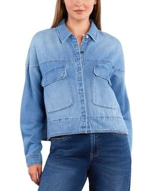 Wash Lab Denim Boxy Denim Button-Up Shirt - Blue