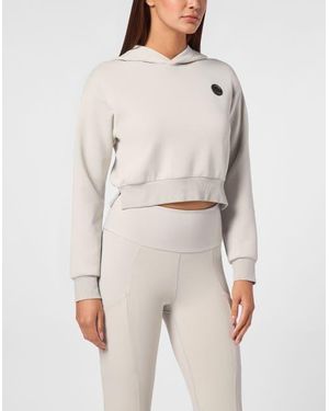 Philipp Plein Cropped Hoodie Sweatshirt - Natural