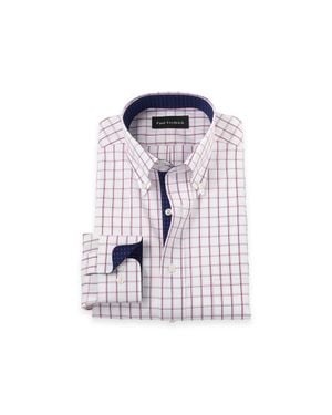 Paul Fredrick Cotton Buttondown Collar Poplin Tailored Contrast Trim Button Cuff Long Sleeve - Blue