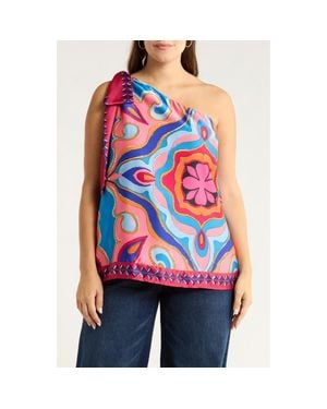 Sugarlips Abstract Print One-Shoulder Top - Red