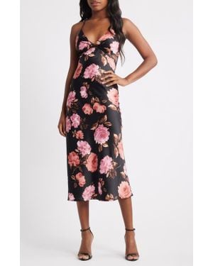 Emerald Sundae Floral Sprint Sleevless Satin Cocktail Dress - Red