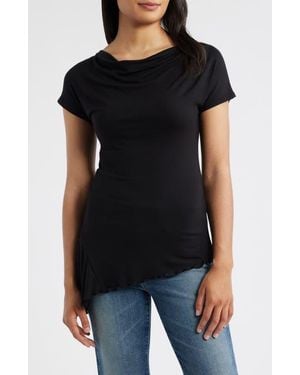 Loveappella Ruched Asymmetric Top - Black