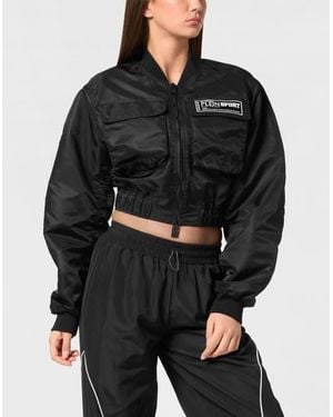 Philipp Plein Cropped Bomber Jacket Ls With Cargo Pockets - Black