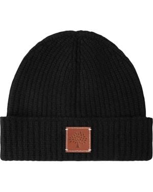 Mulberry Solid Textured Rib Lambswool Beanie - Black