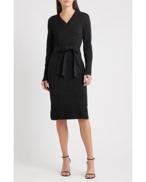 Kobi Halperin Russel Metallic Long Sleeve Sweater Dress - Black