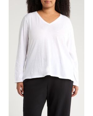 Eileen Fisher Easy V-Neck Long Sleeve Organic Cotton T-Shirt - White