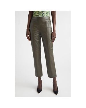 St. John Crop Leather Straight Leg Pants - Green