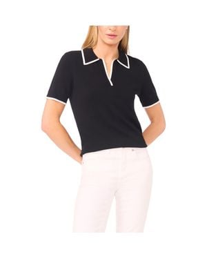 Halogen® Tipped Johnny Collar Short Sleeve Sweater - Black