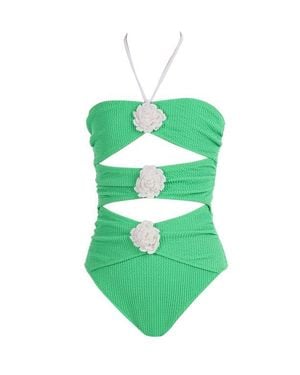 NESSI BYRD Hand-Made Crochet Flower Detail Cut-Out One Piece Swimsuit, Little Kid-Big Kid - Green
