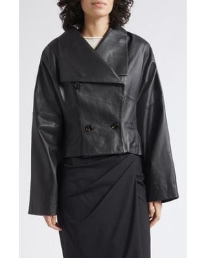 Marella Leather Double Breasted Jacket - Black