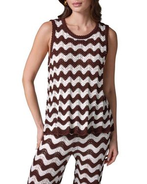 Donna Karan Scallop Stripe Sleeveless Pointelle Sweater - Multicolor