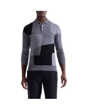 Bugatchi Colorblock Merino Wool Polo Sweater - Blue