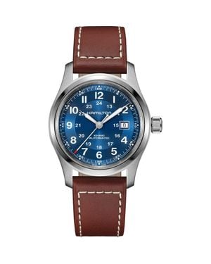 Hamilton Khaki Field Automatic Leather Strap Watch, 42Mm - Blue