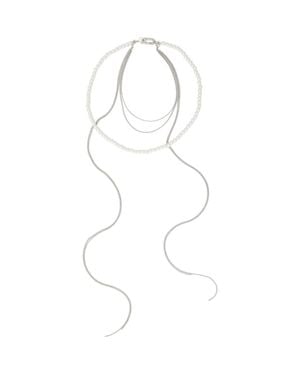 AllSaints Imitation Pearl Mixed Chain Multi Strand Necklace - White