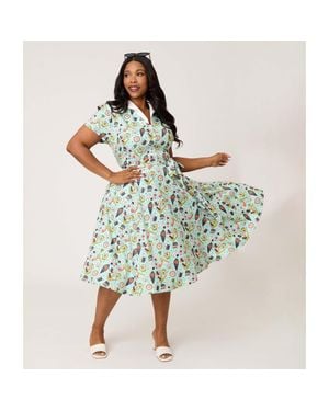 Unique Vintage Plus Size 1950S Collared Shirt Dress - Blue