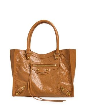 Balenciaga Mini Le City Crinkle Leather Top Handle Bag - Brown