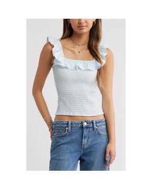 BP. Smocked Ruffle Trim Tank - Blue