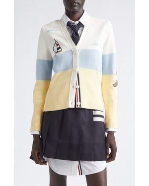 Thom Browne Nantucket Sailboat Embroidered Cotton Cardigan - White