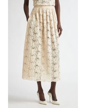 St. John Floral Guipure Lace Midi Skirt - Natural