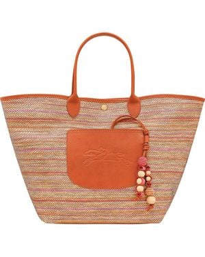 Longchamp Large Le Pliage Panier Raffia Tote - Red