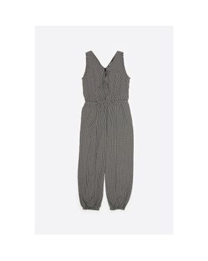 Bimba Y Lola Checked Baggy Jumpsuit With Bows And Frayed Details - Gray