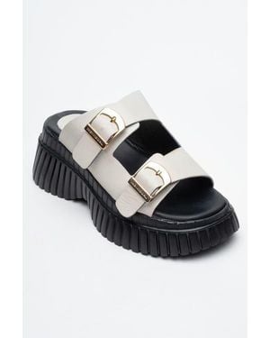 Forever & Always Shoes Joanes Leather Two-Strap Platform Sandal - Black