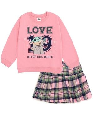 Star Wars The Mandalorian Grogu 2-Piece Sweatshirt And Pleated Skirt Set - Pink