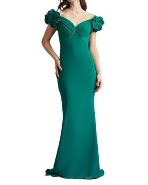 Tadashi Shoji Fleurette Portrait Neck Mermaid Gown - Green
