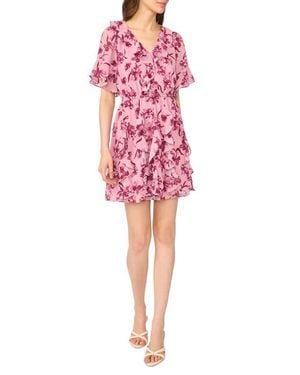 Cece Waterfall Ruffle Minidress - Red