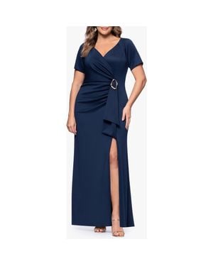 Xscape Evenings Ruched Drape Gown - Blue