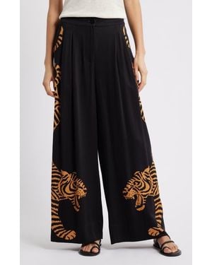 FARM Rio Tiger Wide Leg Pants - Blue