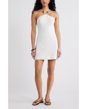 Open Edit Halter Neck Linen Blend Minidress - White