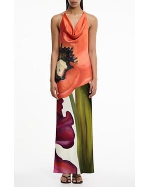 Significant Other Derby Cowl Neck Open Back Satin Maxi Cocktail Dress - Red