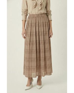 Modenaire Plaid Pleated Pocket Skirt - Natural